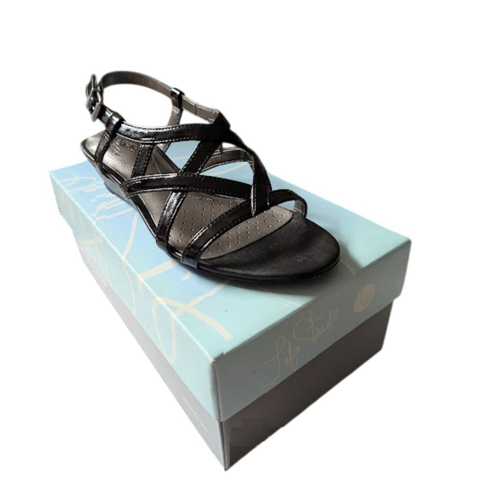 LifeStride Yuppies Women Black Slip On Gladiator Wedge Sandal Size 8.5 New w/Box